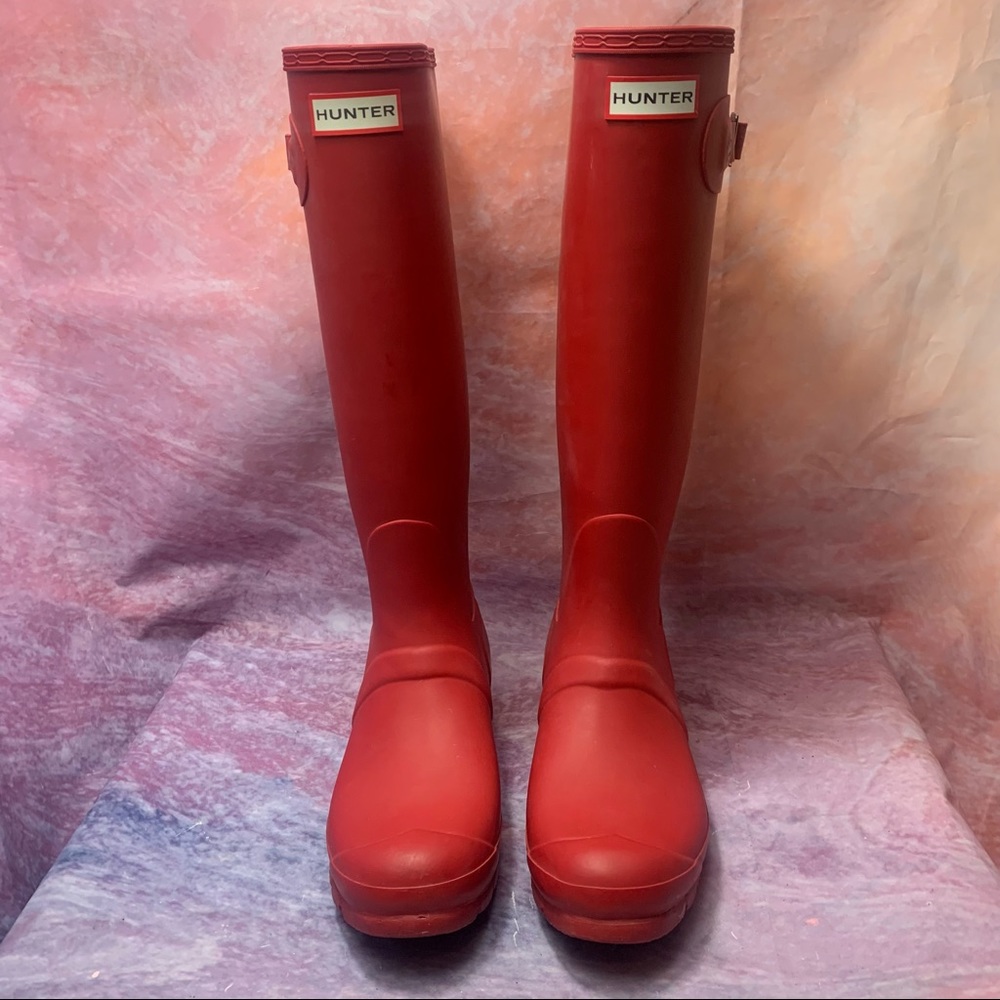 HUNTER Womens Boots Tall Red Rubber Rain Boots Size US 9 EU 40/41